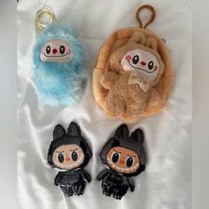 New Labubu Monster Keychain Brown Coin purse mini backpack bag charm mirror